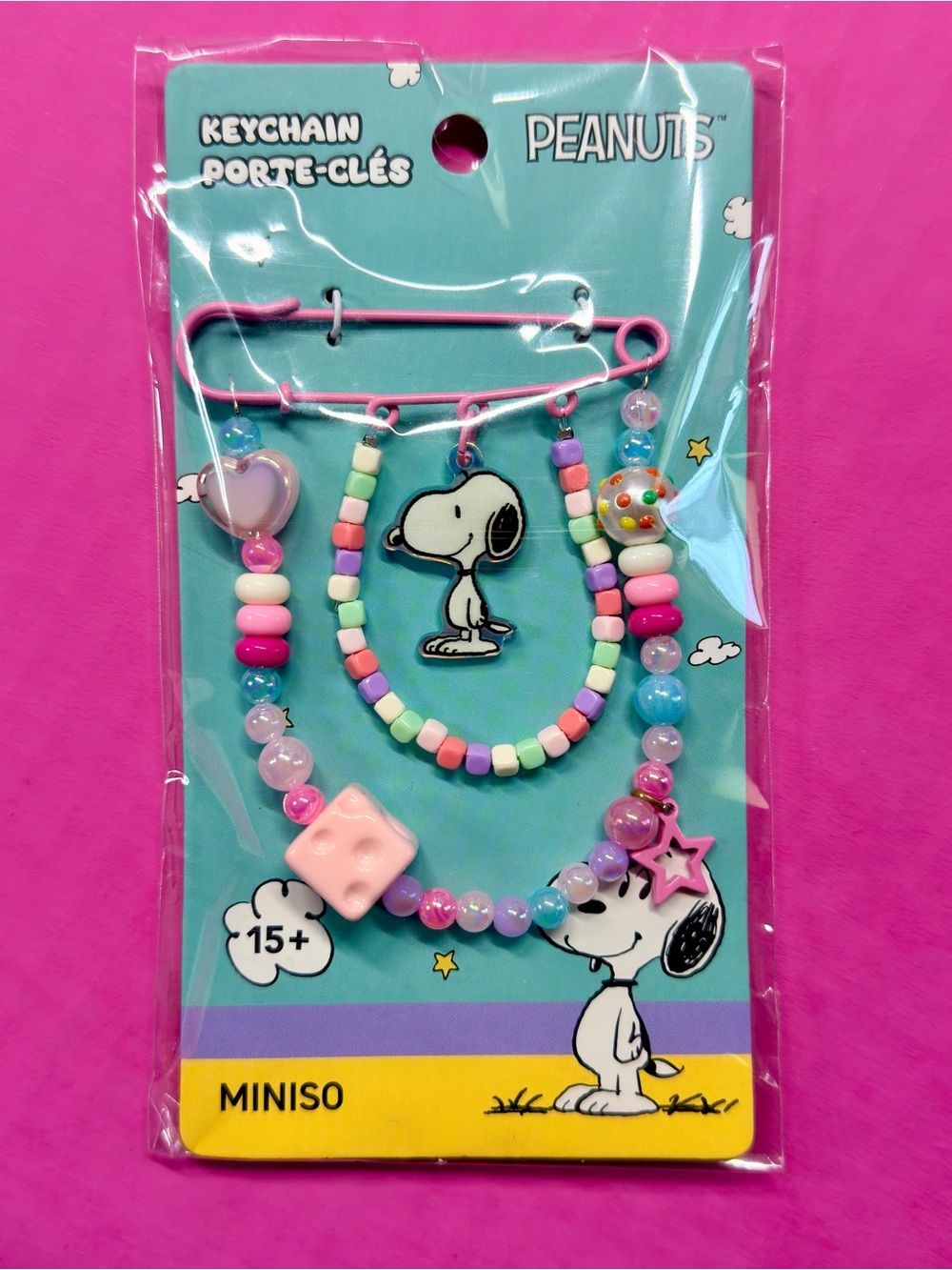 Snoopy Beaded Pink Keychain